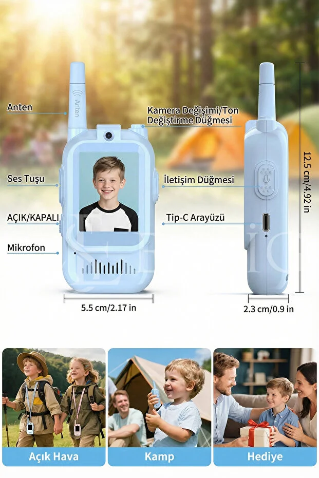 Telsiz Çocuklar İçin Kameralı Mikrofonlu Oyuncak Walkie Talkie Seti Işıklı ve 150m Menzilli
